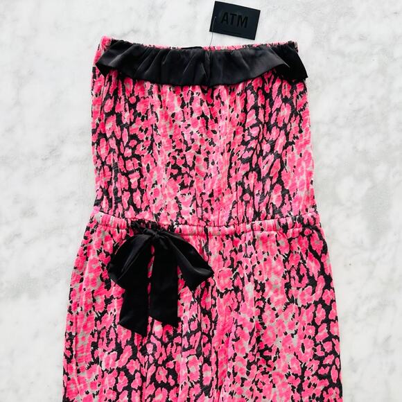 ATM ANTHONY THOMAS MELILLO Ruffle Trim Pink Leopard Jersey Jumpsuit Size Small - Picture 4 of 8